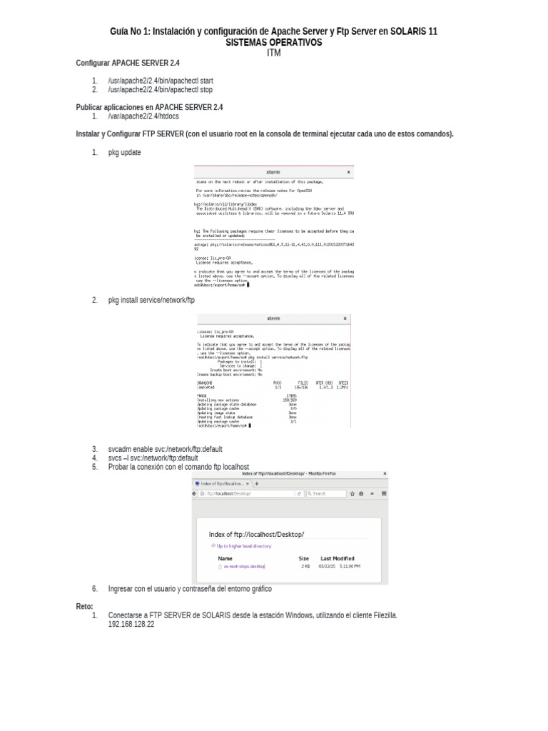 Instalación de Apache y FTP en Solaris 11 | PDF