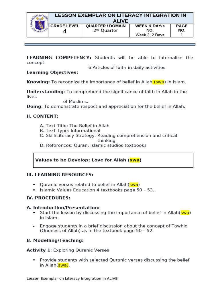 VALIDATED Ann Jamil Islamic Values IV Q2 Week 2 | PDF | God In Islam ...