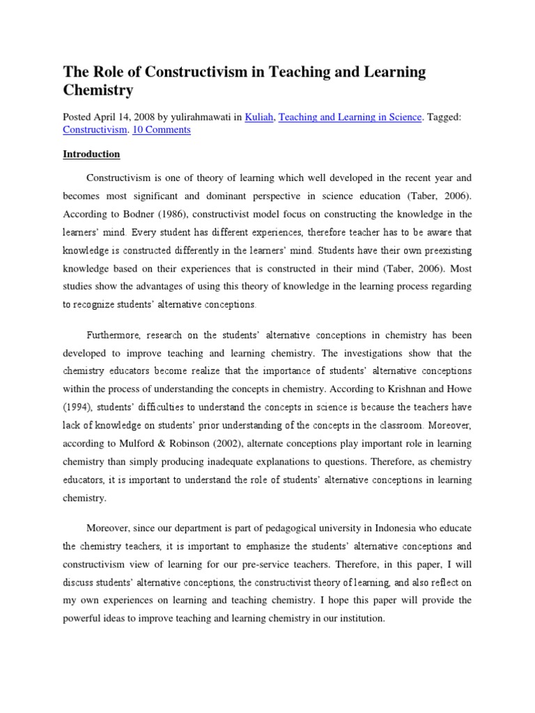 Constructivism in Chemistry Education | PDF | Constructivism ...