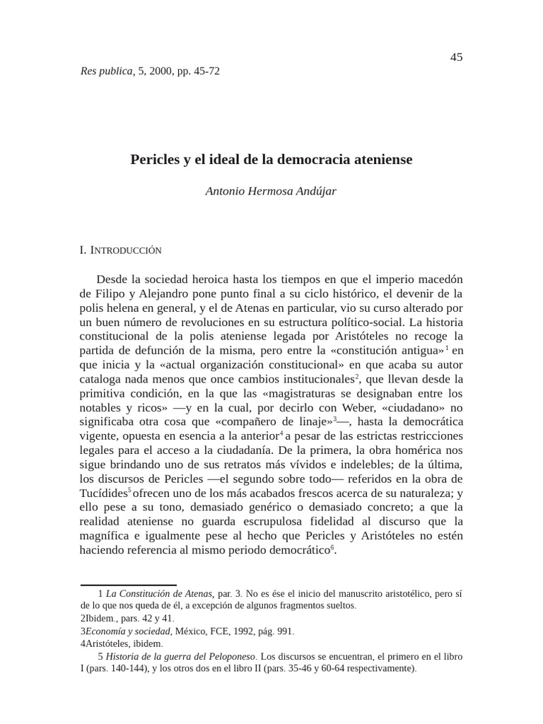 Pericles y El Ideal de La Democracia Areniense | PDF | Democracia ...
