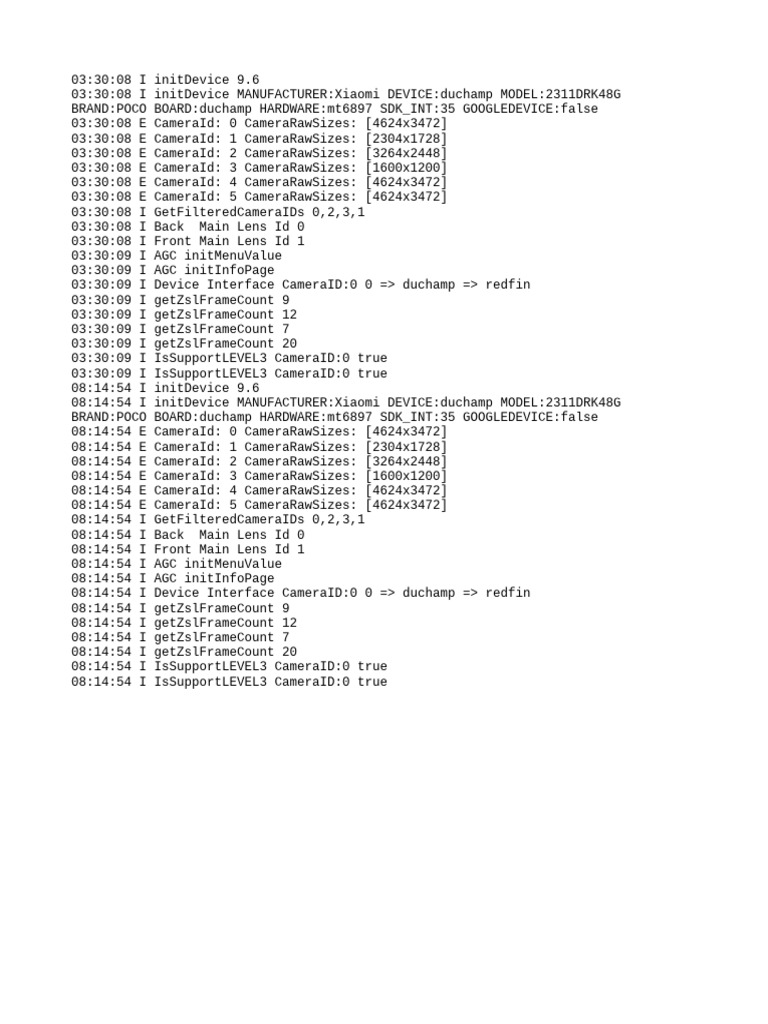 Xiaomi POCO Camera Initialization Log | PDF