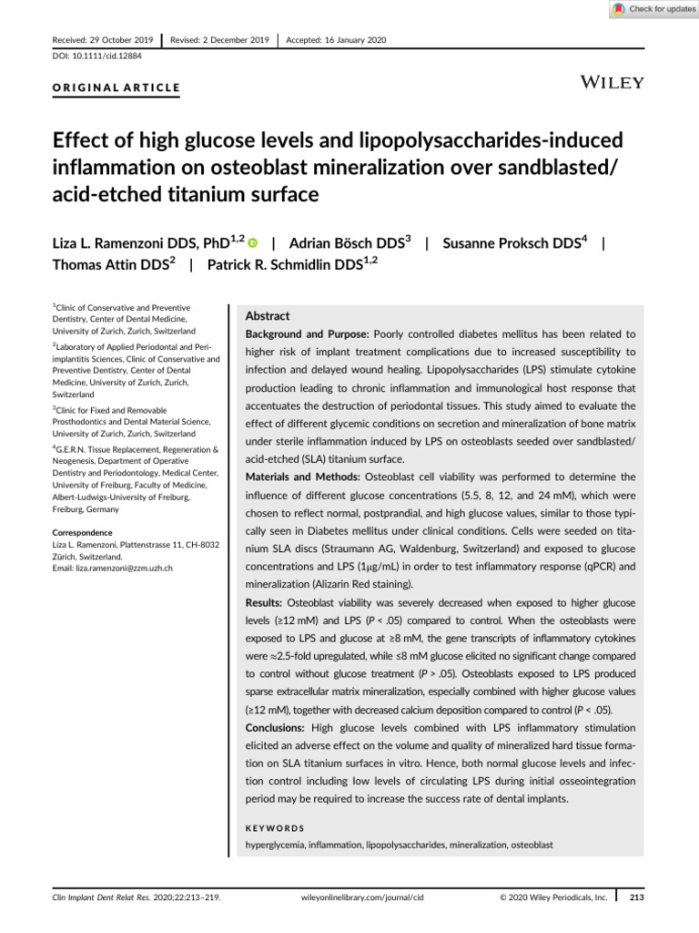 Impact Of Glucose And Inflammation On Osteoblasts Pdf