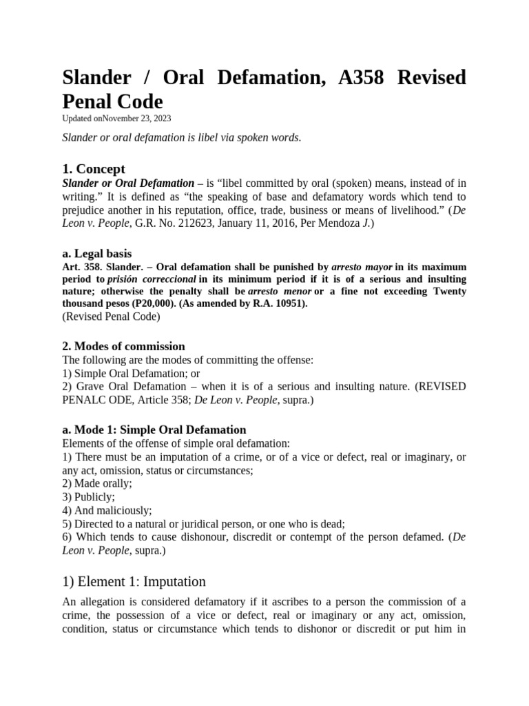 Understanding Oral Defamation Laws | PDF | Defamation | Public Law