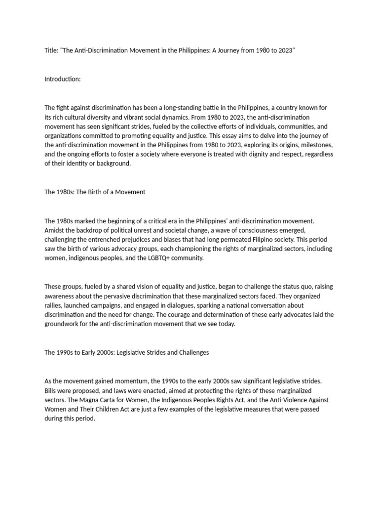 Anti-Discrimination Movement in the Philippines | PDF | Discrimination ...