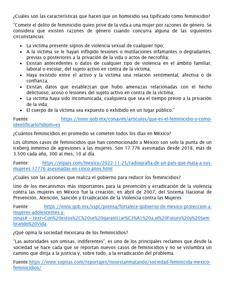 Características del feminicidio en México | PDF | La violencia contra ...