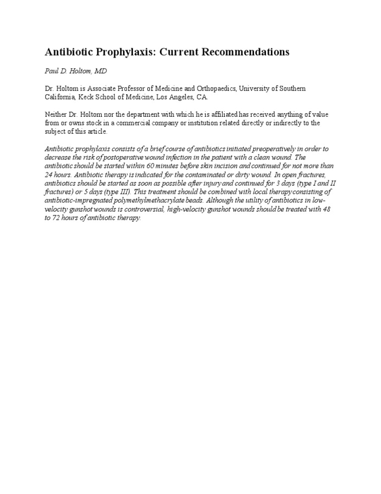 Current Guidelines for Antibiotic Prophylaxis | PDF