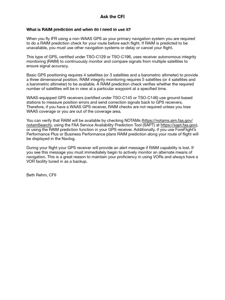 What Is RAIM Prediction and When Do I Need To Use It | PDF