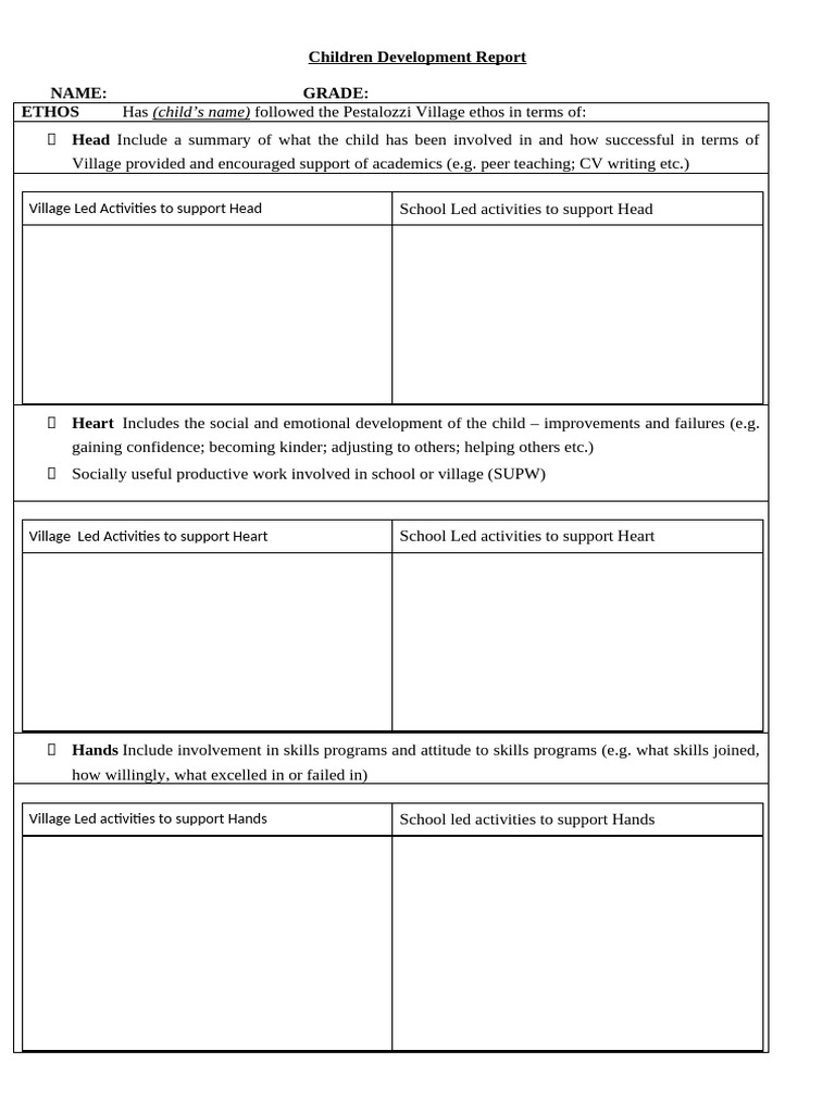 Child Development Report Overview | PDF | Psychological Concepts ...