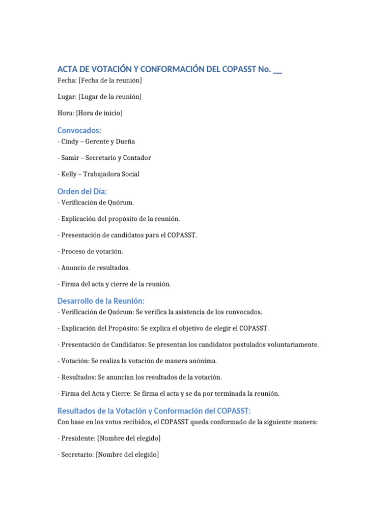 Acta de Votación COPASST 2023 | PDF