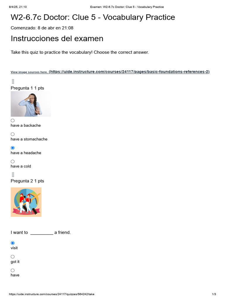 Examen - W2-6.7c Doctor - Clue 5 - Vocabulary Practice | PDF