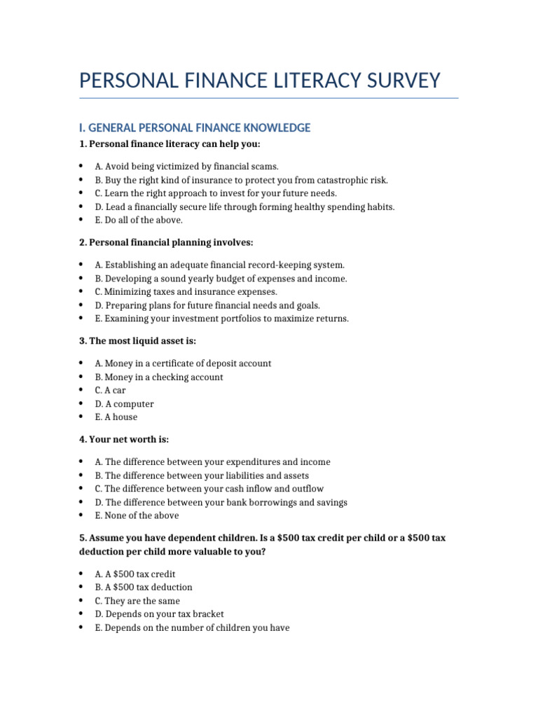 Personal Finance Literacy Survey Insights | PDF | Annual Percentage ...