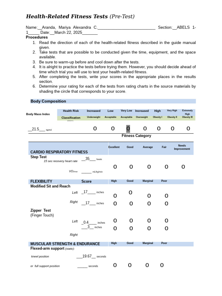 Health Fitness Test Procedures Guide | PDF | Obesity | Body Mass Index