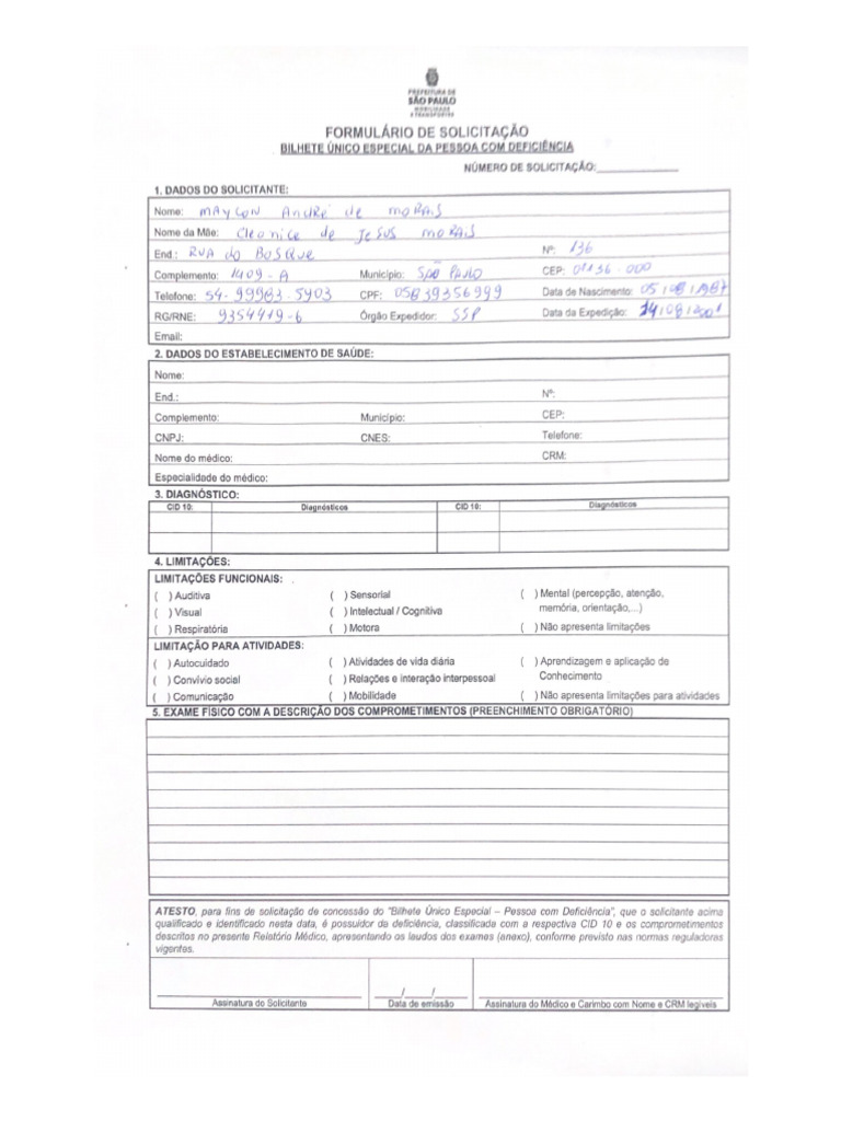 Formulário de Solicitação | PDF