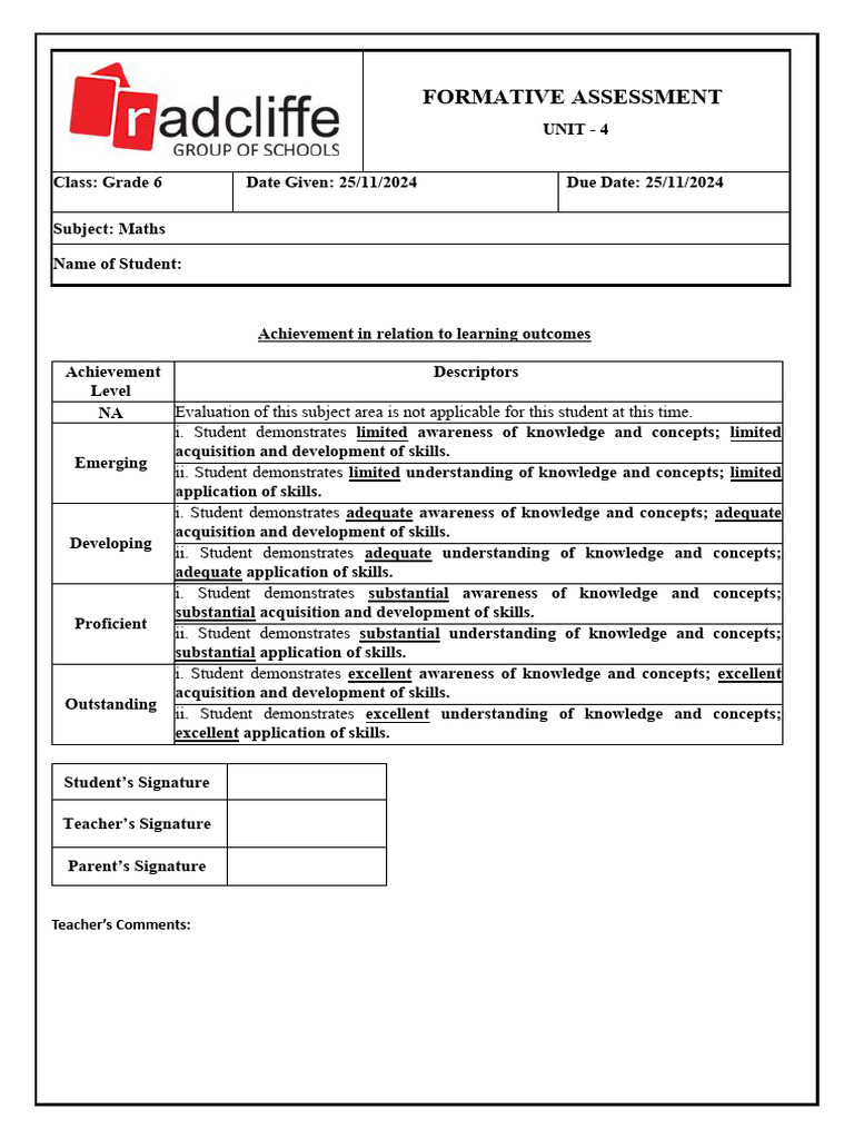 Grade 6 Maths Formative Assessment | PDF | Shape | Chart