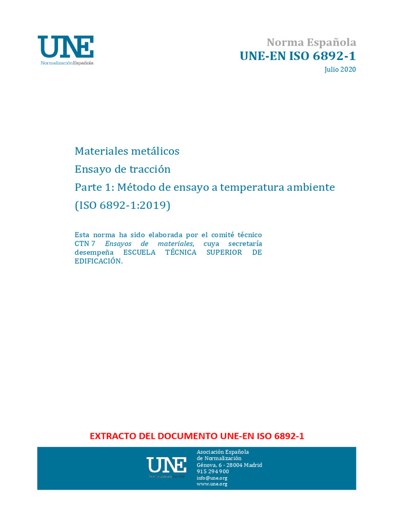 Norma UNE-EN ISO 6892-1:2020 | PDF | Calibración | Ingeniería mecánica