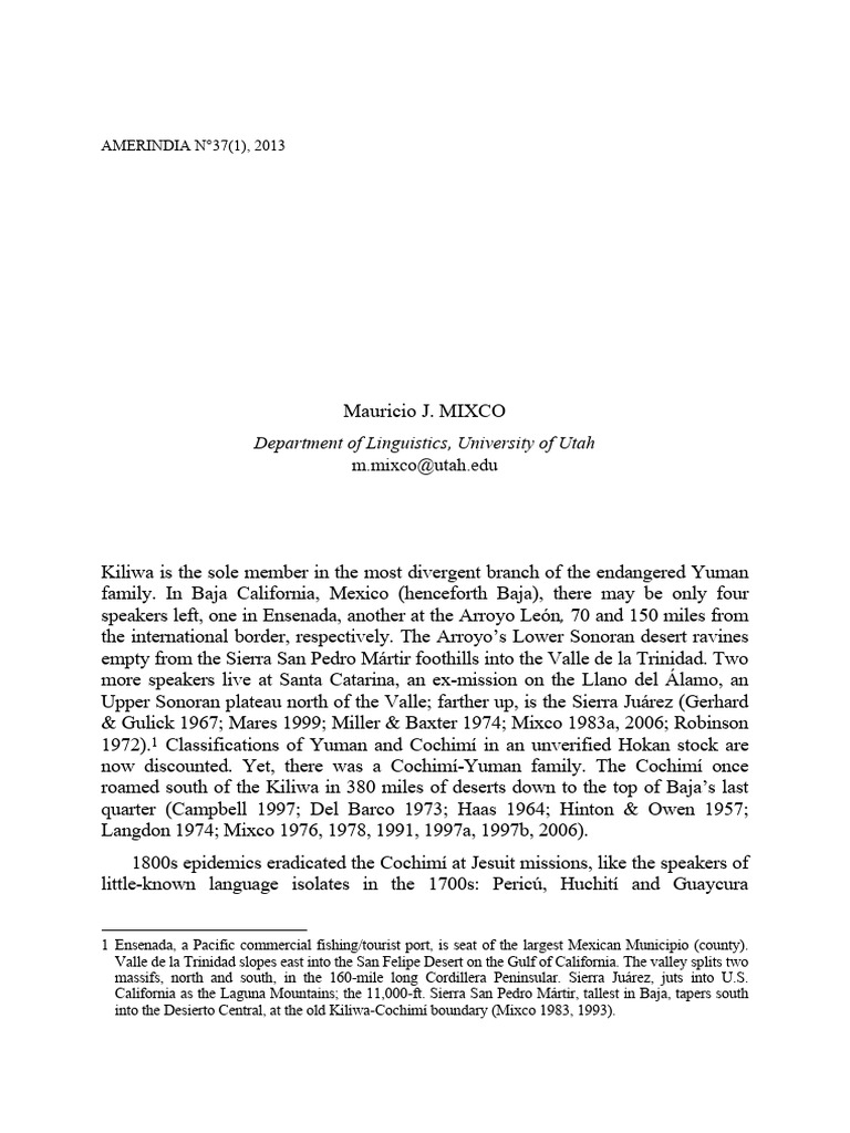 Kiliwa Language Overview and Structure | PDF | Verb | Plural