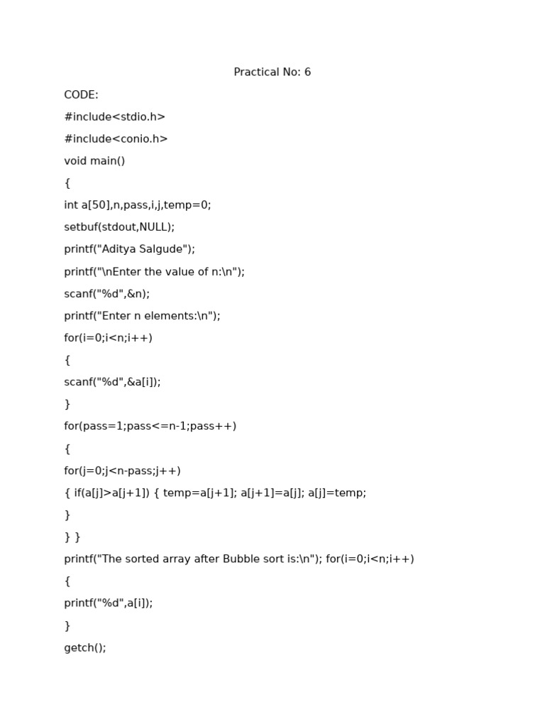 Bubble Sort Implementation in C | PDF