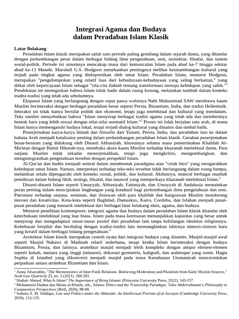 Integrasi Agama dan Budaya dalam Islam Klasik | PDF