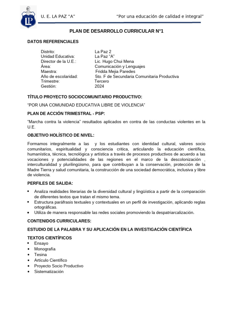 PDC 5to U.E. La Paz A | PDF