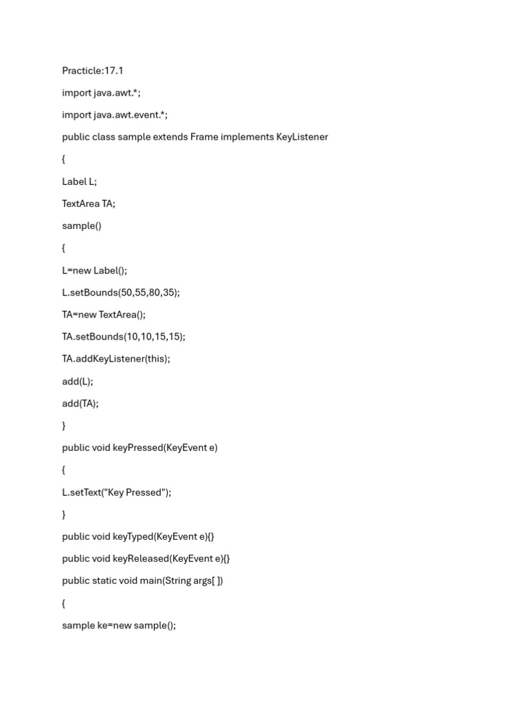 Java KeyListener Example Code | PDF