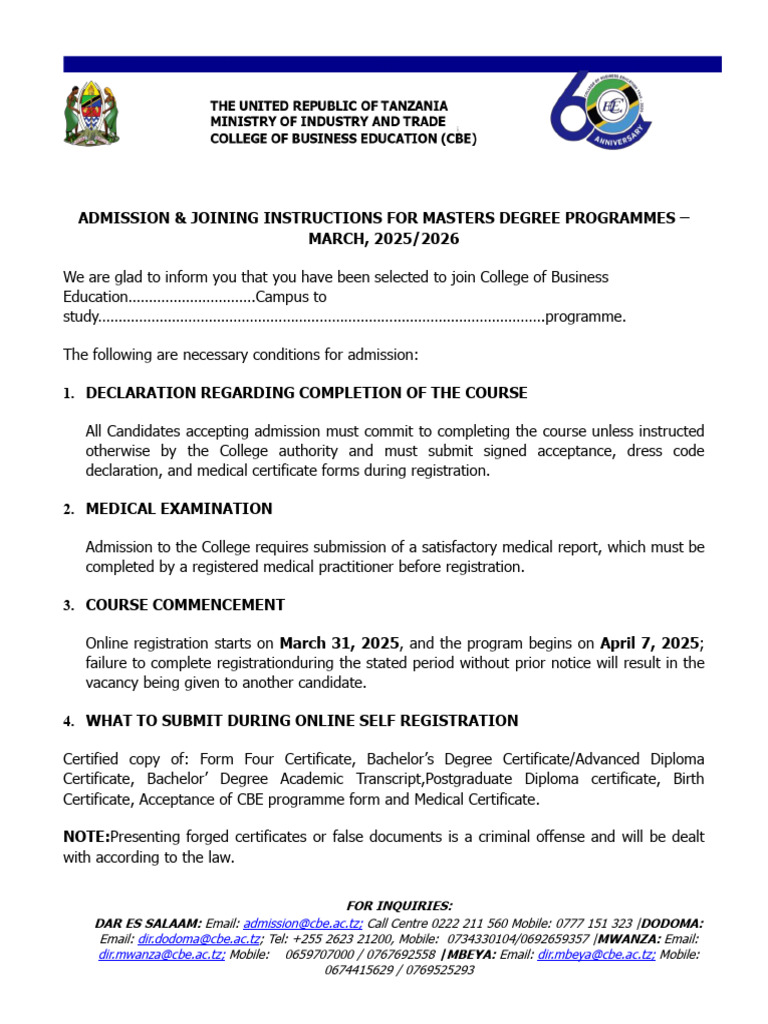 CBE Masters Admission Instructions 2025/26 | PDF | Academic Degree ...