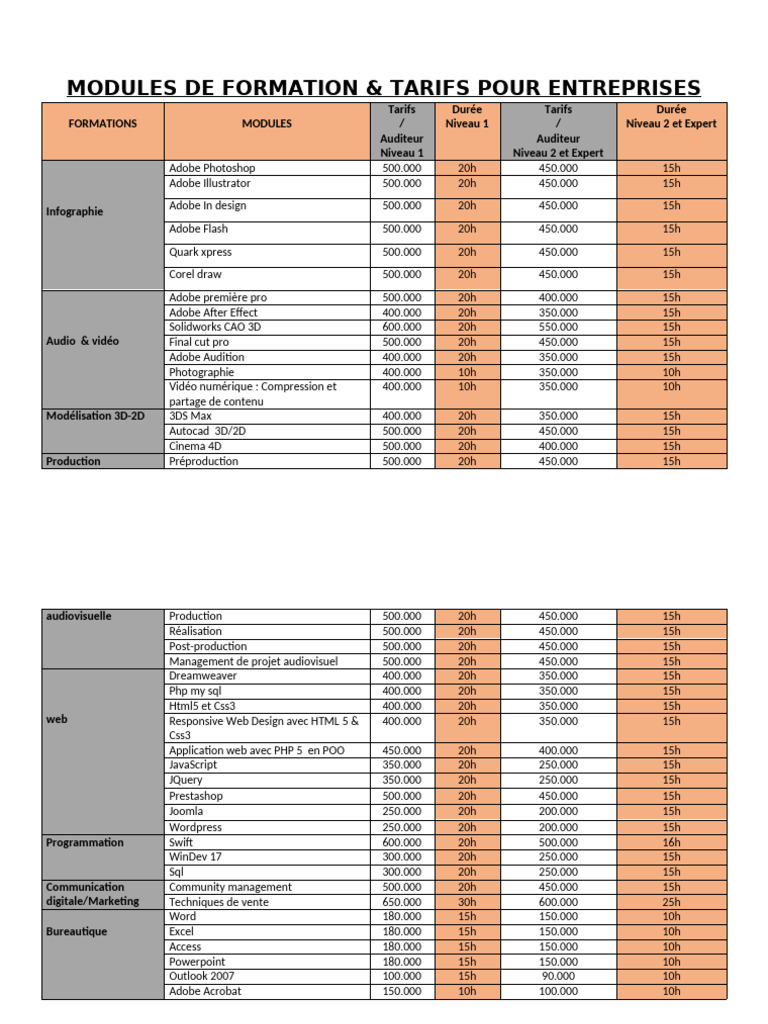 Formations et Tarifs pour Entreprises | PDF | l'Internet | Cyberespace