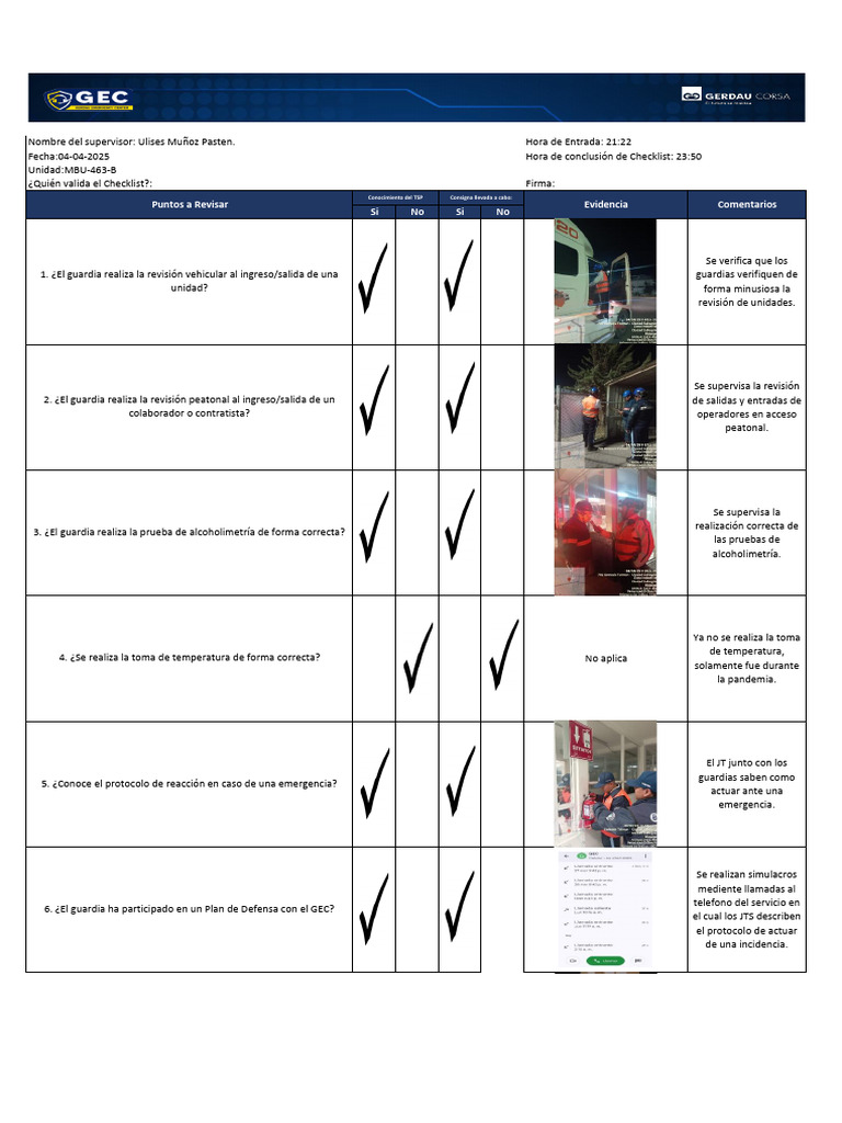 Supervisión de Seguridad y Checklist 2025 | PDF