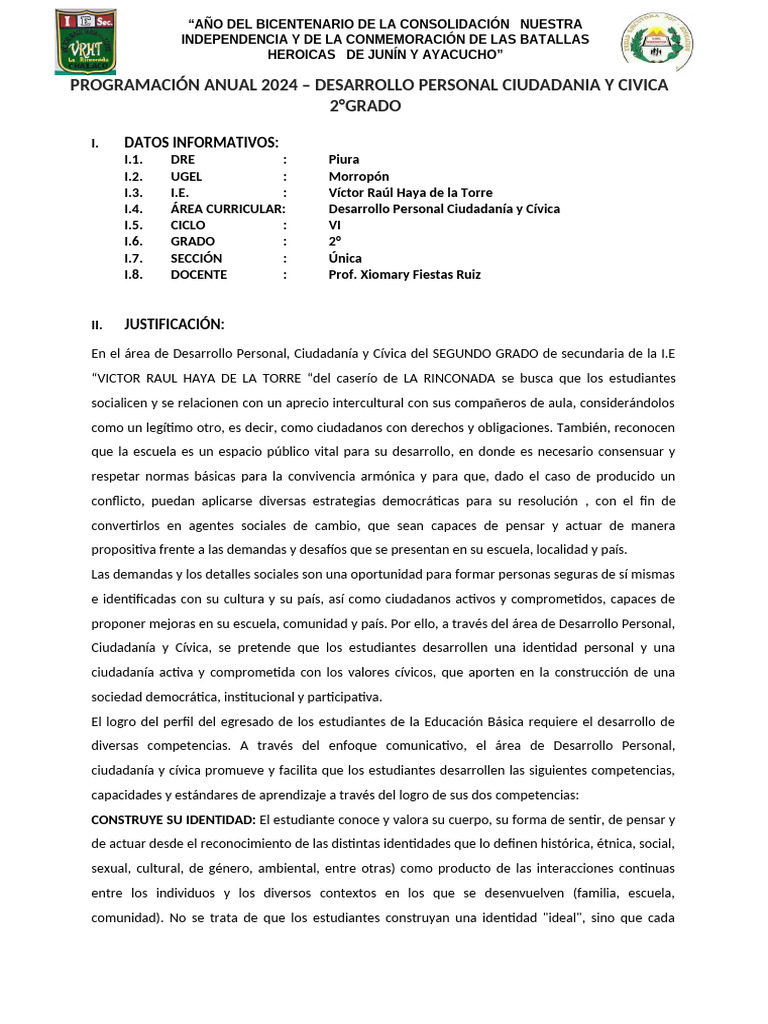 P. A 2024 2° DPCC | PDF | Aprendizaje | Democracia