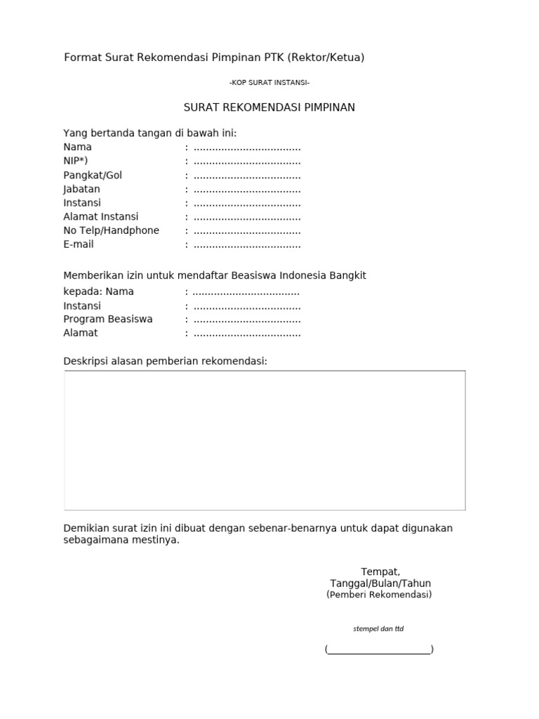 Contoh Surat Rekomendasi Beasiswa | PDF