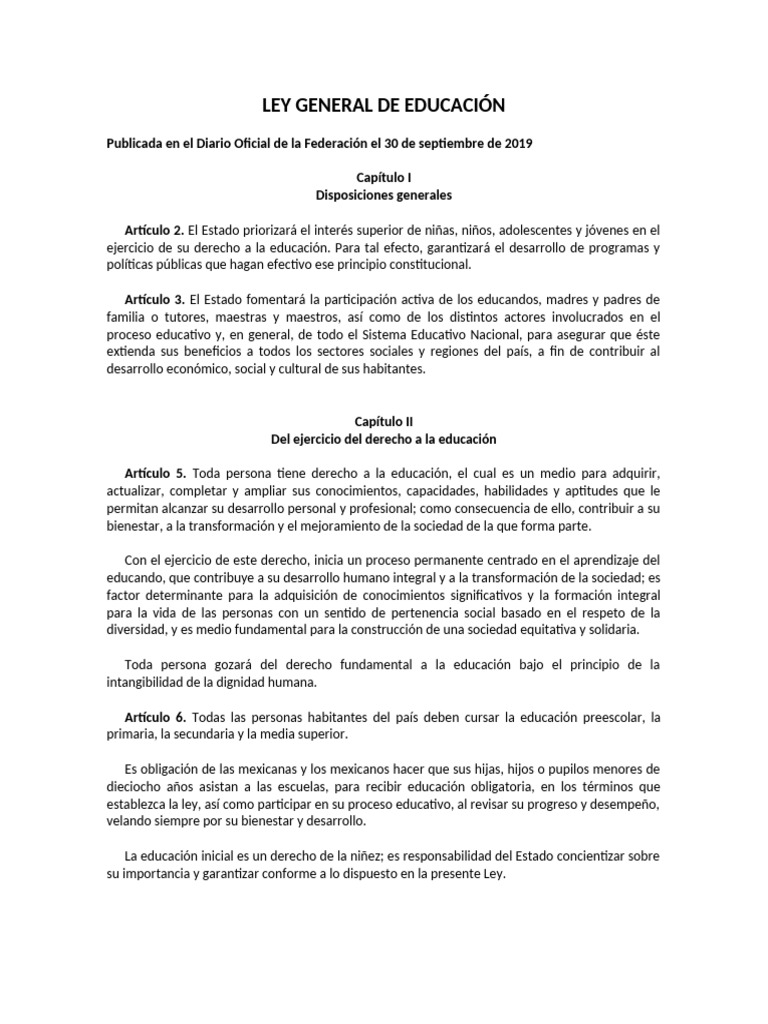 1.2 Ley de Educaciòn | PDF | Educación de la primera infancia | Aprendizaje