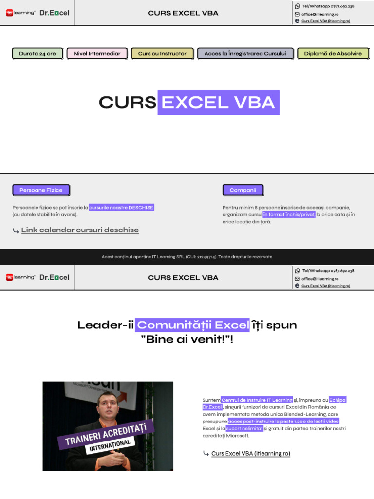 Brosura Curs Excel 6 Programarea Excel Cu Vba | PDF