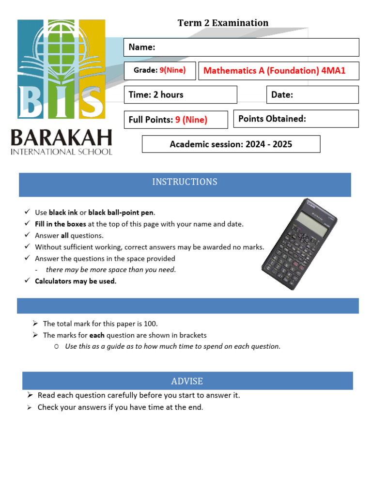 Grade 9 Mathematics Exams | PDF