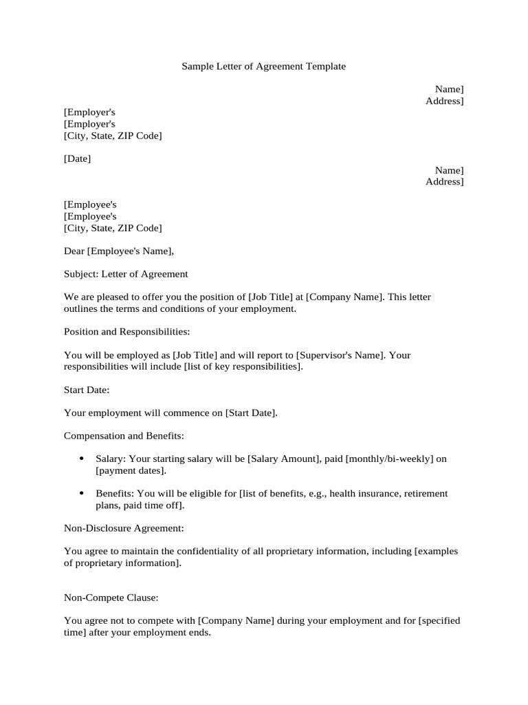 Employment Agreement Letter Template | PDF | Employment | Labor Relations