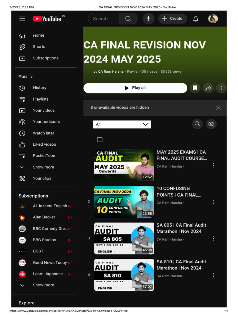 CA FINAL REVISION NOV 2024 MAY 2025 - YouTube | PDF