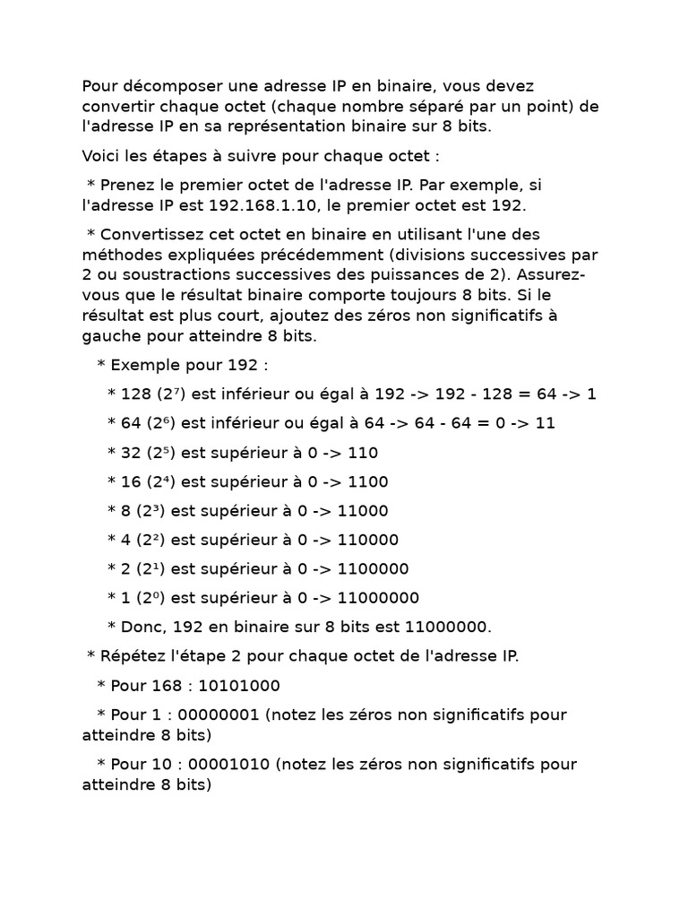 Conversion d'une adresse IP en binaire | PDF | Architecture ...
