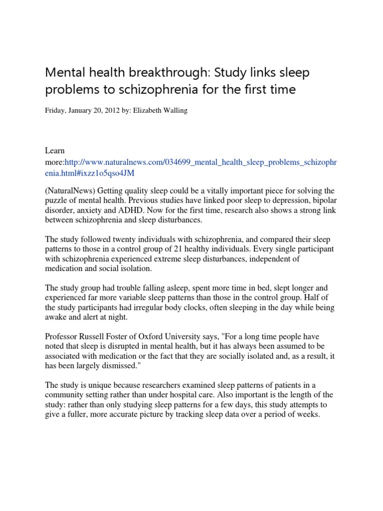 Mental Health Breakthrough Study Links Sleep Problems To Schizophrenia