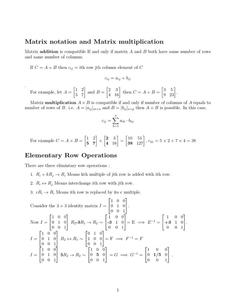 Matrix Operations: Addition & Multiplication | PDF | Abstract Algebra ...