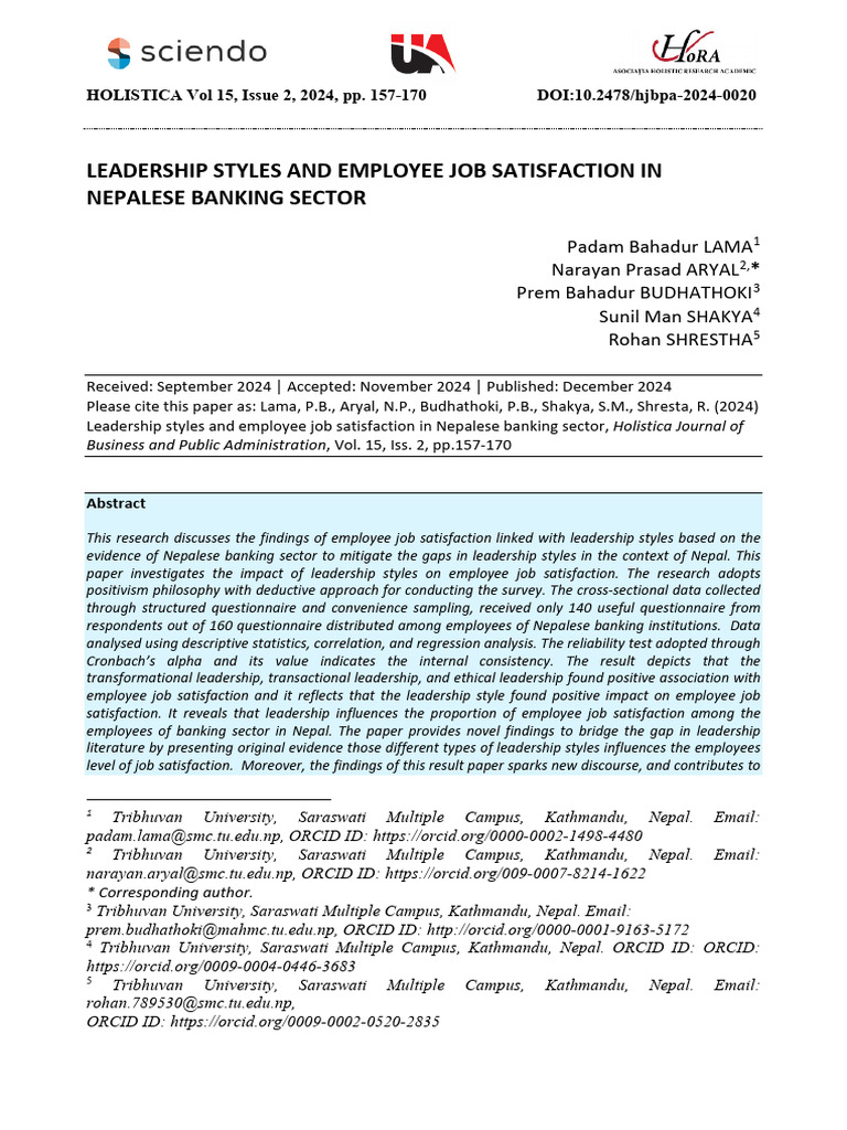 Leadership Styles & Job Satisfaction in Nepal | PDF | Leadership ...