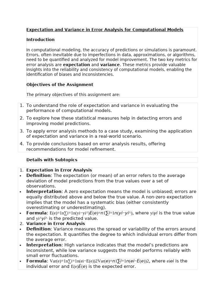 Error Analysis: Expectation & Variance | PDF | Variance | Errors And ...