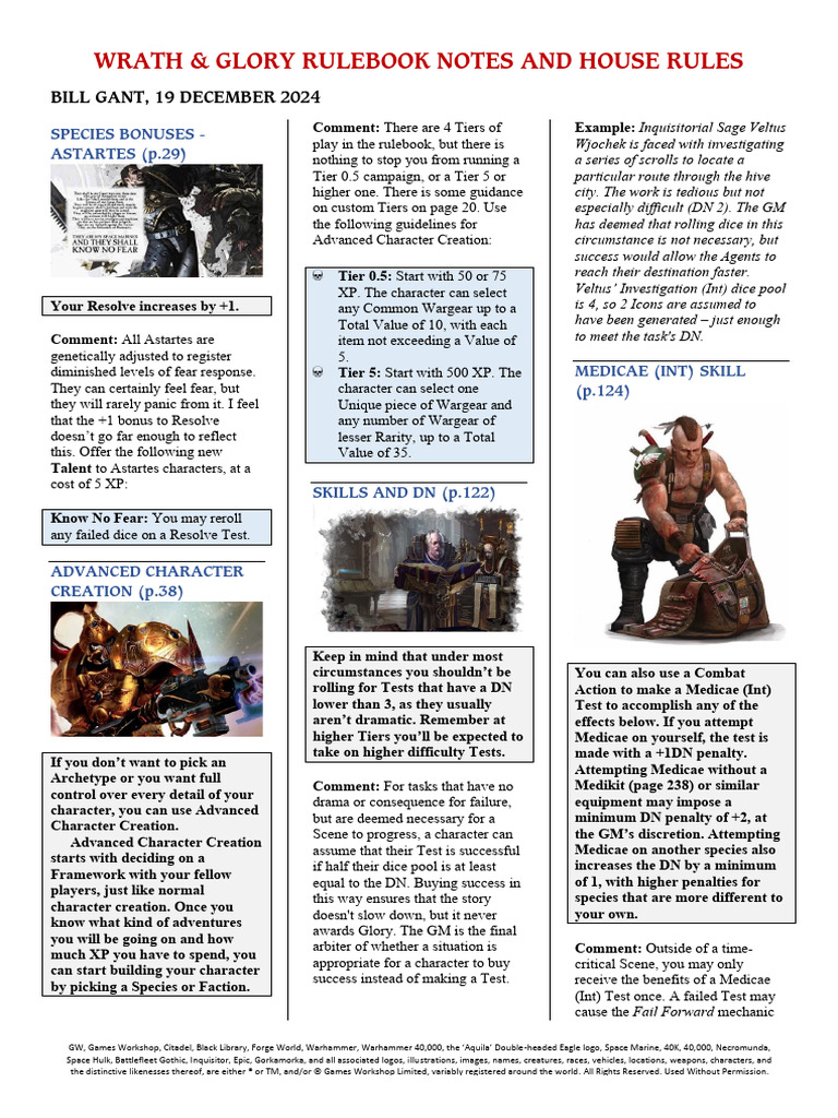 Wrath & Glory House Rules Guide | PDF