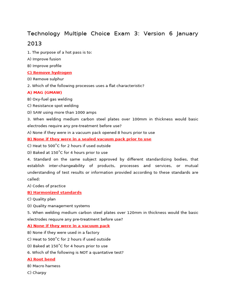 Welding Technology Exam Questions | PDF | Welding | Construction