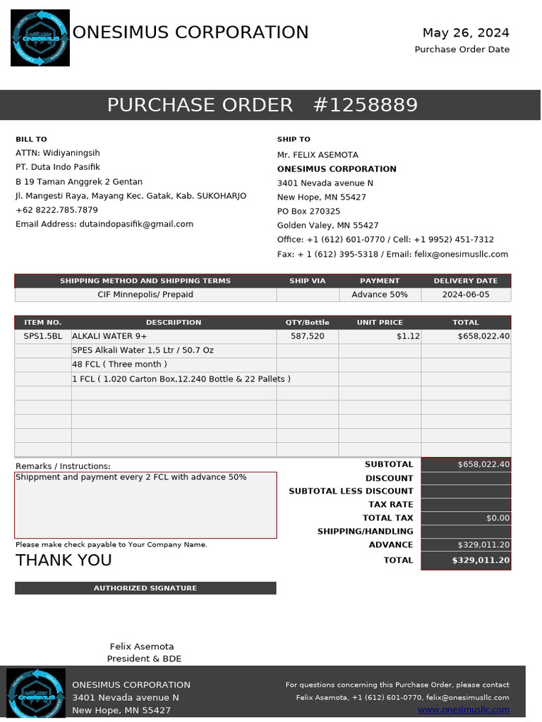 Onesimus-Purchase Order Alkali 1.5 LTR B | PDF