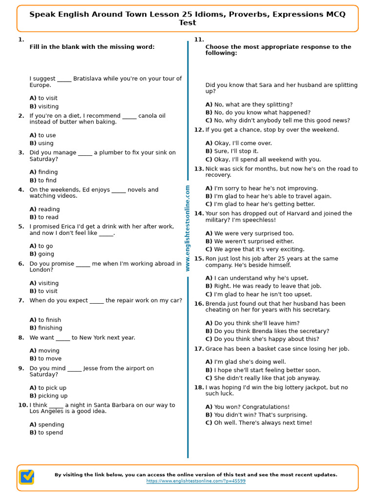 2508 - Speak English Around Town Lesson 25 Idioms Proverbs Expressions ...