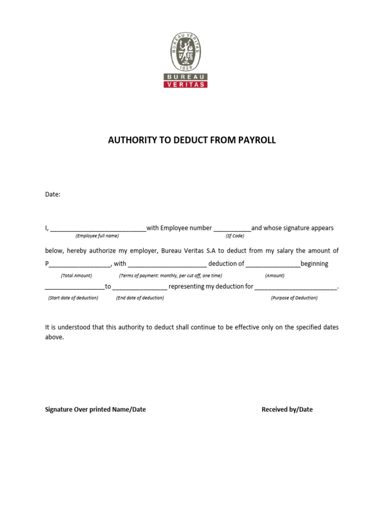 Payroll Deduction Authorization Form | PDF