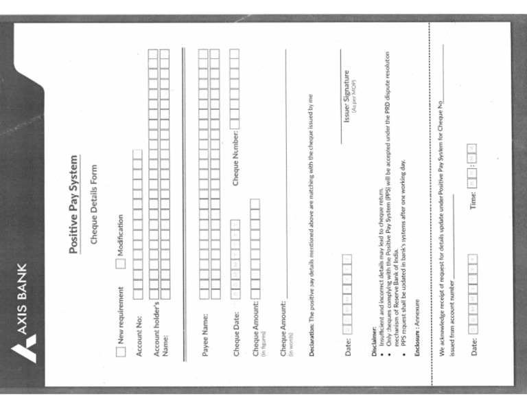 Axis Positive Pay Form | PDF