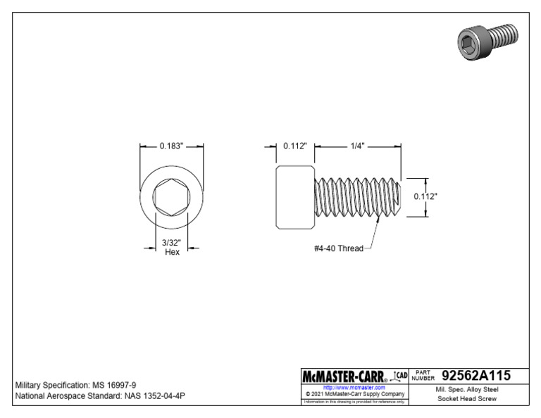 NAS 1352-04-4P Socket Head Screw | PDF