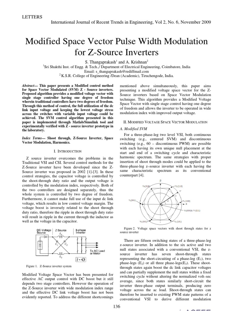 Modified Space Vector Pulse Width Modulation For Z-Source Inverters ...
