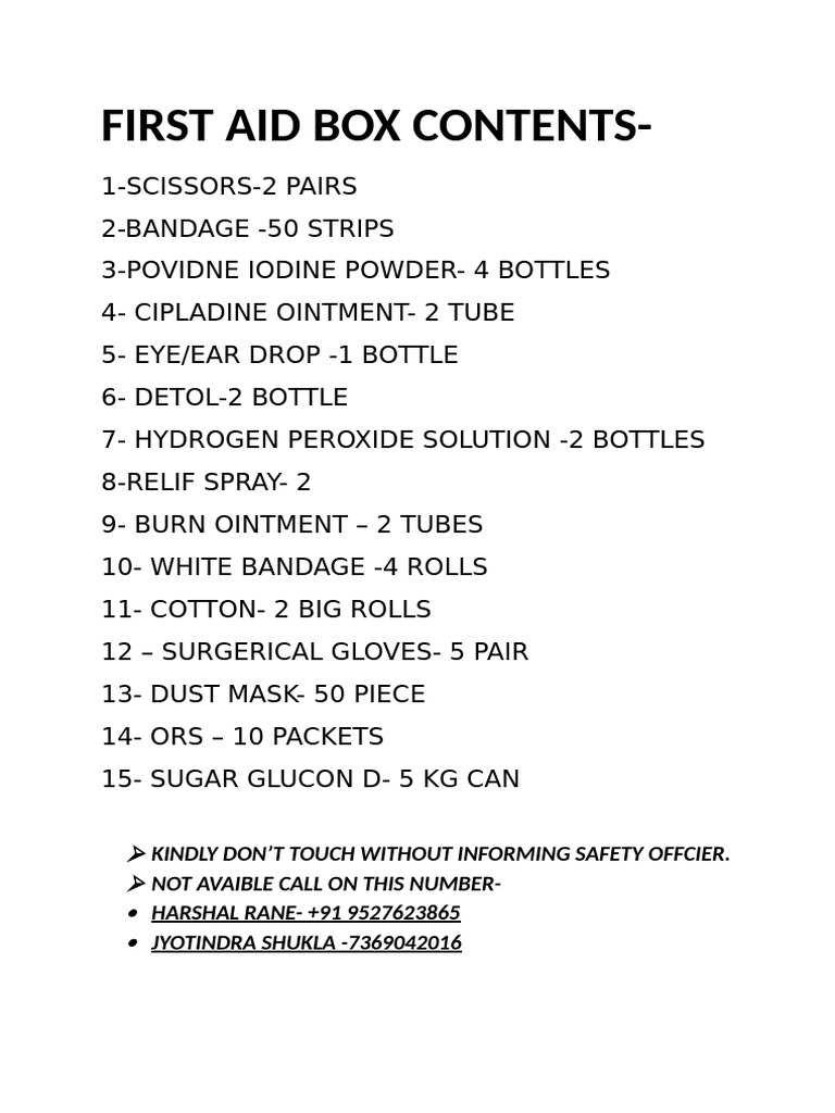 First Aid Box Contents List | PDF