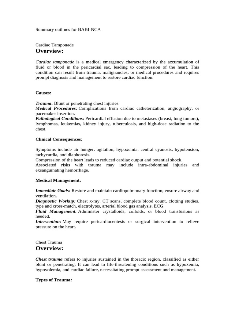 Cardiac Tamponade and Chest Trauma Overview | PDF | Major Trauma | Thorax