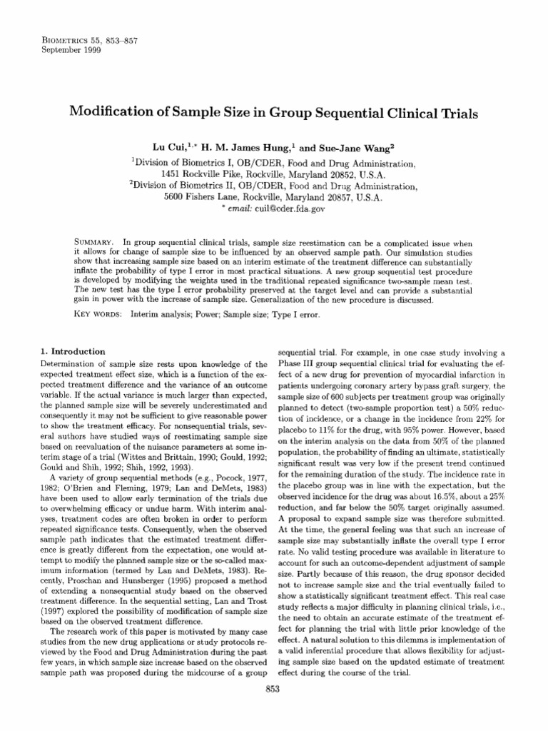 Sample Size Adjustment in Clinical Trials | PDF | Sample Size ...